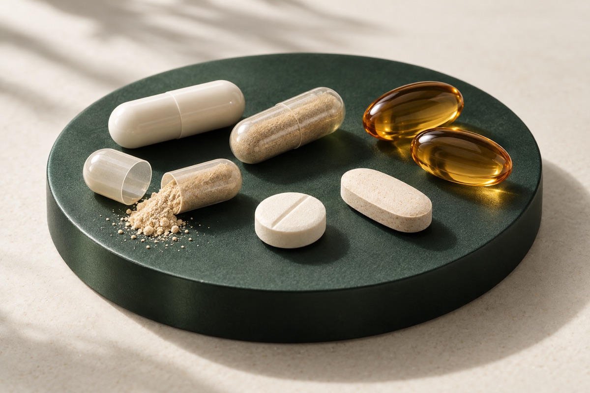 Hard-shell capsules, amber softgels and tablets in a format study.